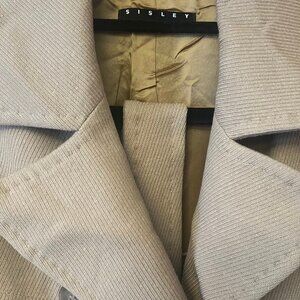 Sisley Italy Wool Blend Double-Breasted Trench Coat - Tan/Beige - Size 40